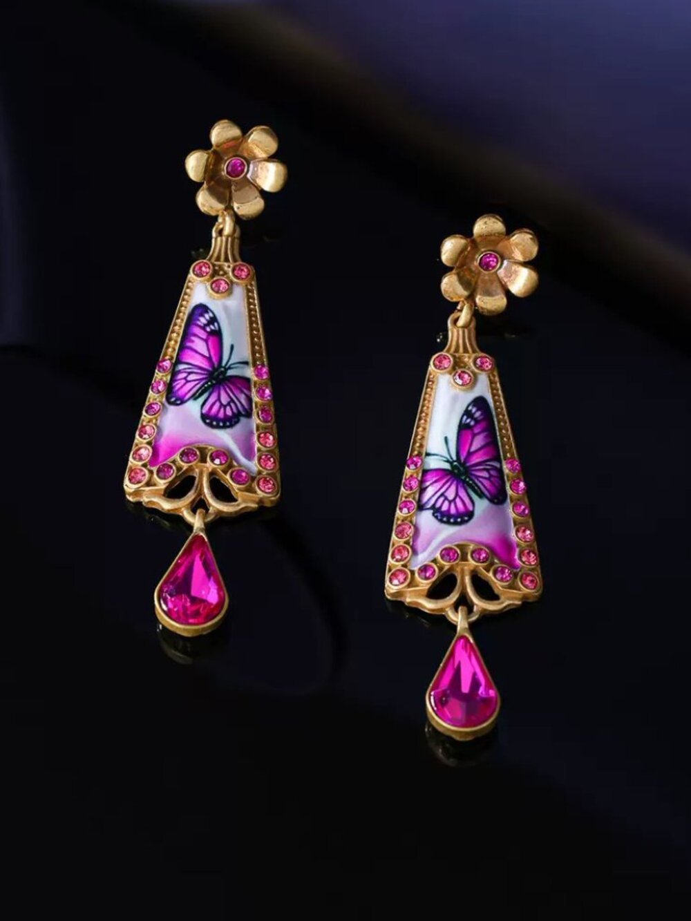 Hand Painted Enamel Butterfly Earrings Retro Inspired